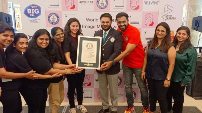 Another world record attempt in Surat: World’s largest mosaic image of 200 sq mt made using 18,400 sanitary pads