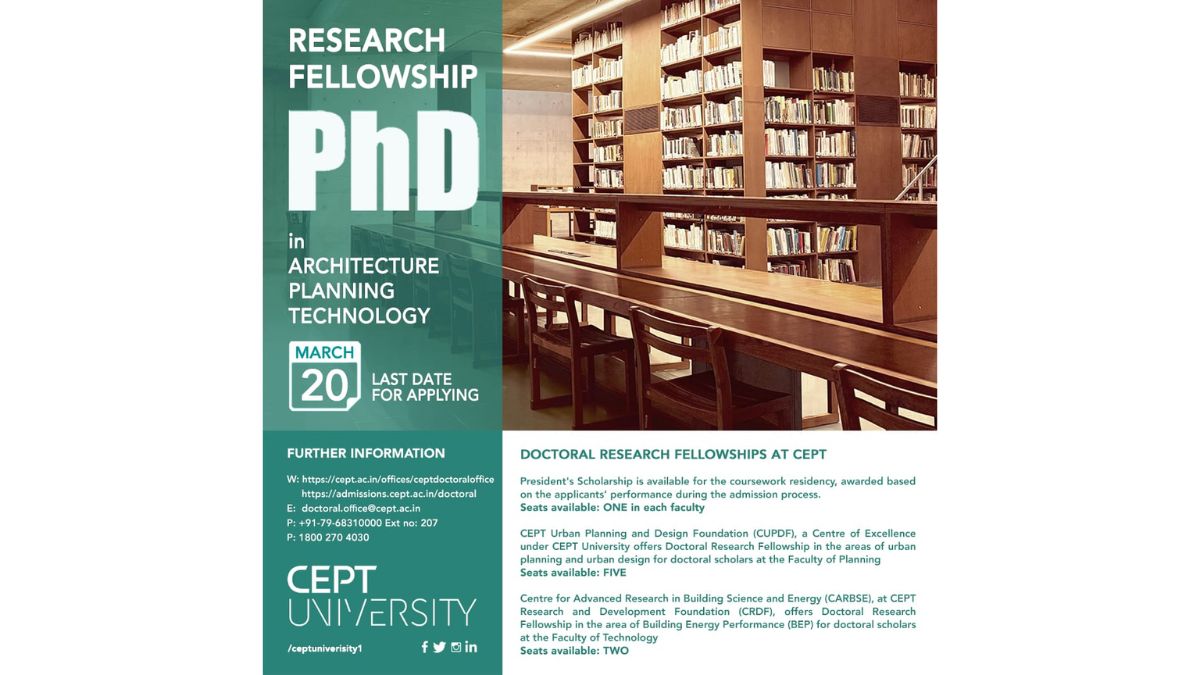 CEPT University Opens PhD Admissions; 10 Scholarships on Offer Across Faculties